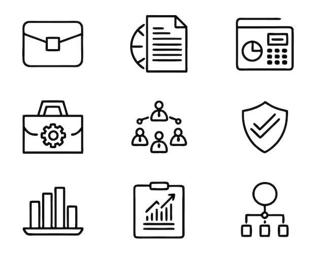 conjunto de icono de negocio línea de arte ilustración idea contacto organización objetivo red comunitaria