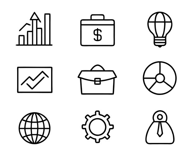 conjunto de icono de negocio línea de arte ilustración idea contacto organización objetivo red comunitaria