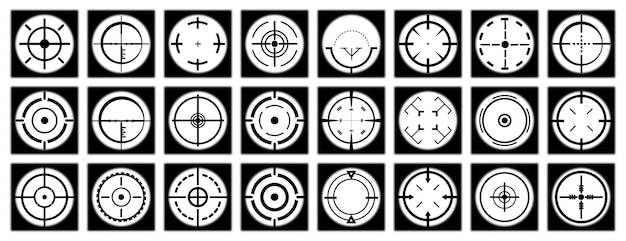 Conjunto de icono de objetivo de alcance de francotirador negro Ilustración vectorial