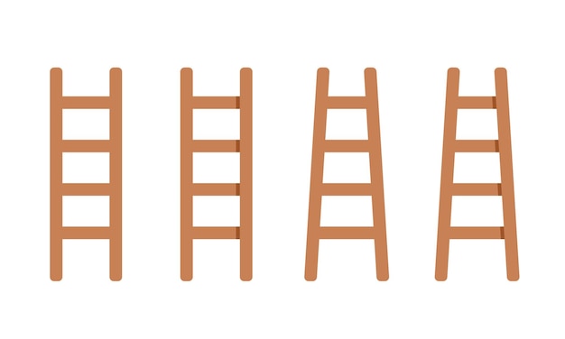 Conjunto de icono plano de escalera de mano de madera para web. diseño vectorial de escaleras simples. logotipo de imágenes prediseñadas de escalera