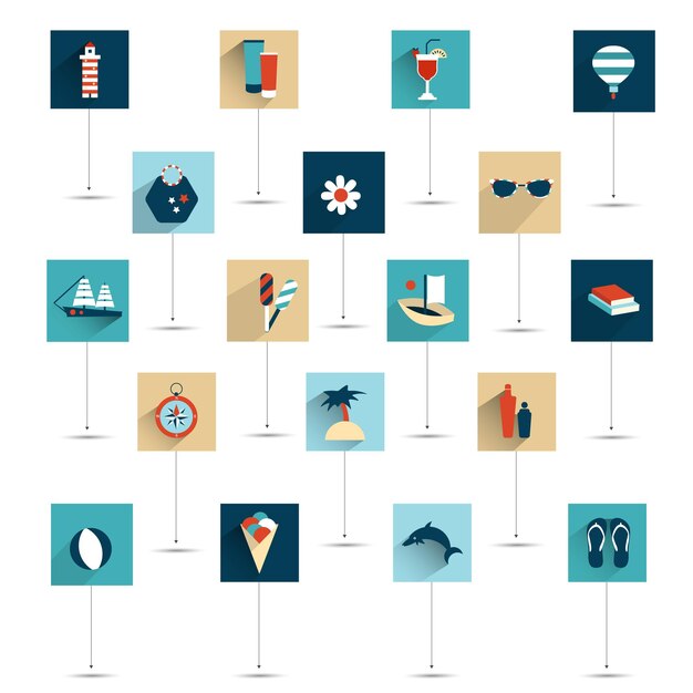 Conjunto de icono plano de verano. Vector.