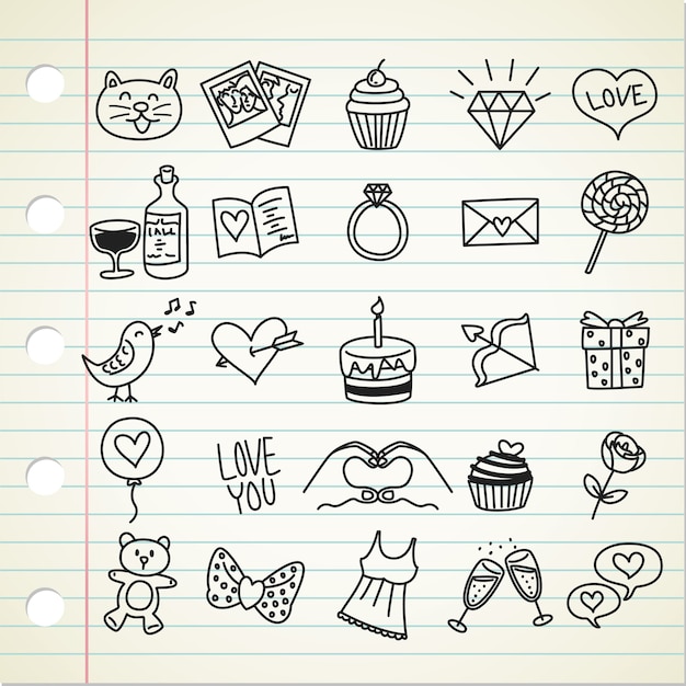 Conjunto de icono de San Valentín en estilo doodle