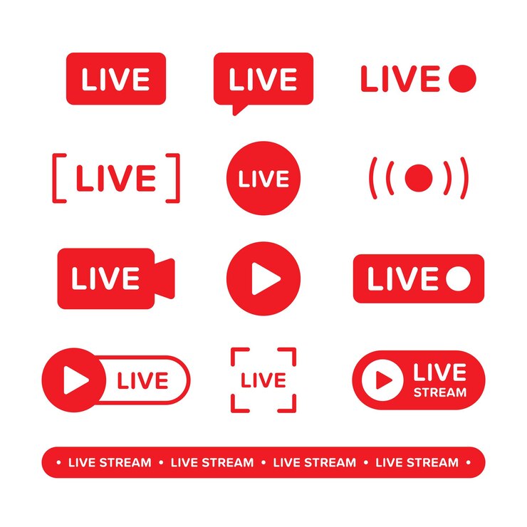 Conjunto de icono de transmisión de video y transmisión en vivo.