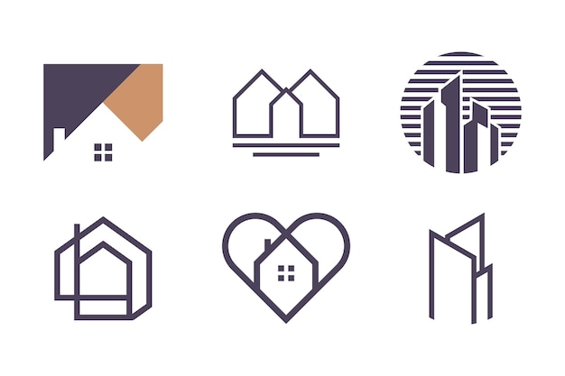 Conjunto de icono de vector de elemento de diseño de logotipo inmobiliario con idea creativa
