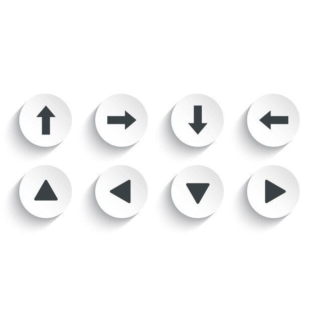 Conjunto de icono vectorial de botón flecha con botón redondo plano aislado en fondo blanco