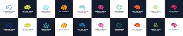 conjunto de icono vectorial de logotipo de cerebro inteligente para empresa de ciencia y educación