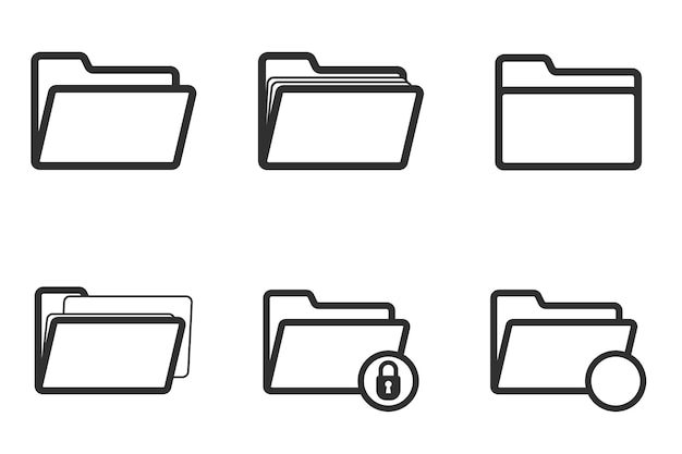 Conjunto de icono web de carpeta de computadora con documentos para diseño en ilustración de vector de stock blanco