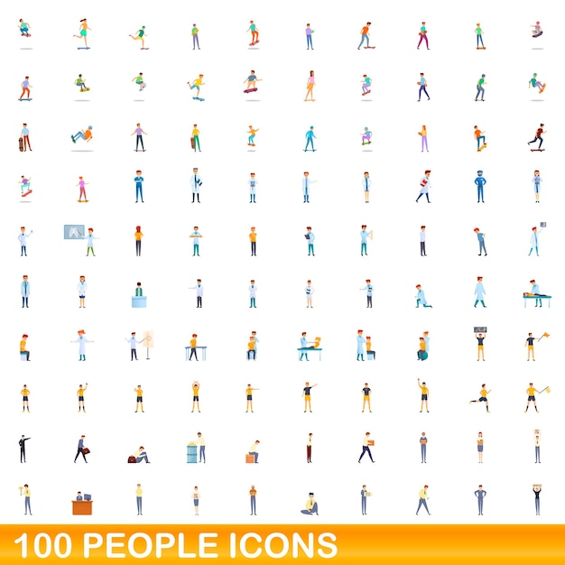 Conjunto de iconos de 100 personas. Ilustración de dibujos animados de 100 personas iconos conjunto aislado