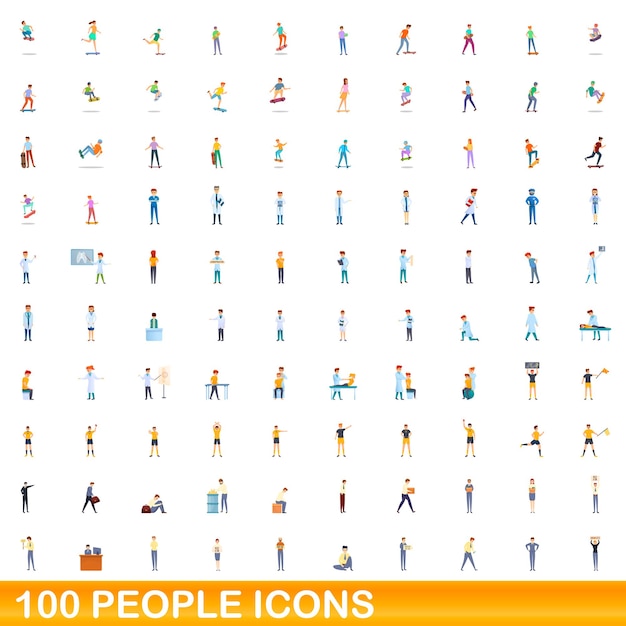 Conjunto de iconos de 100 personas. ilustración de dibujos animados de 100 personas iconos conjunto aislado