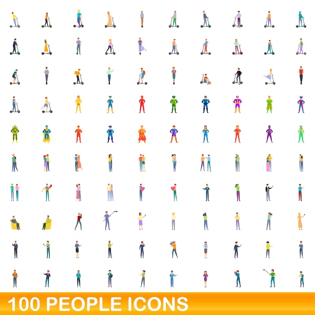 Conjunto de iconos de 100 personas. Ilustración de dibujos animados de 100 personas iconos vector conjunto aislado sobre fondo blanco