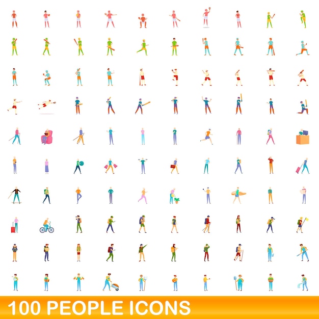 Conjunto de iconos de 100 personas. Ilustración de dibujos animados de 100 personas iconos vector conjunto aislado sobre fondo blanco