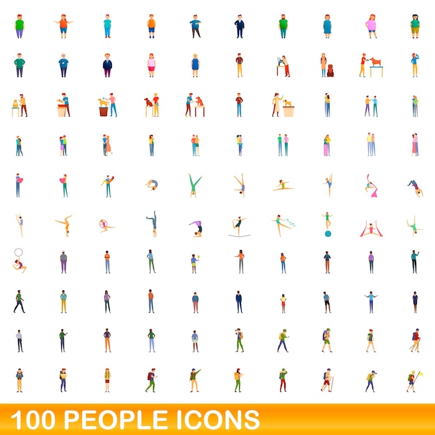 Conjunto de iconos de 100 personas. Ilustración de dibujos animados de 100 personas iconos vector conjunto aislado sobre fondo blanco