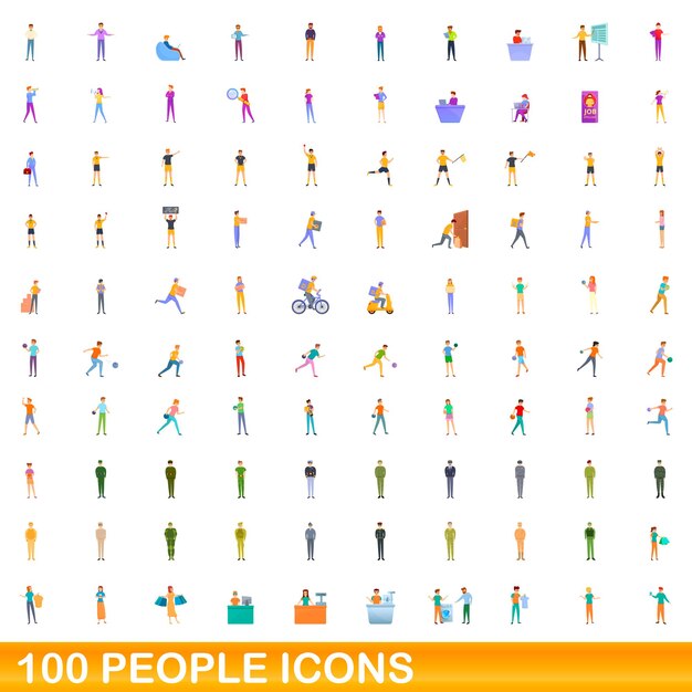 Conjunto de iconos de 100 personas. ilustración de dibujos animados de 100 personas iconos vector conjunto aislado sobre fondo blanco