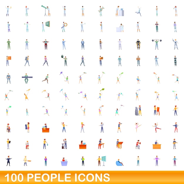 Conjunto de iconos de 100 personas. ilustración de dibujos animados de 100 personas iconos vector conjunto aislado sobre fondo blanco