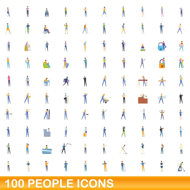 Conjunto de iconos de 100 personas. Ilustración de dibujos animados de 100 personas iconos vector conjunto aislado sobre fondo blanco