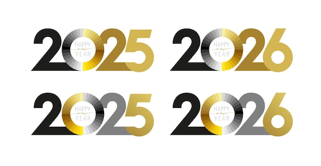 Conjunto de iconos 2025 y 2026 con colores gris y dorado Concepto de negocio Diseño de oferta especial