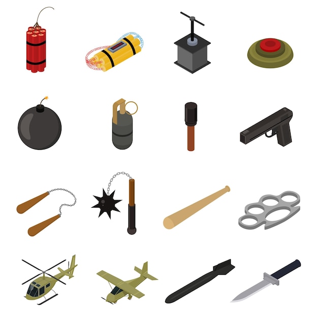 Conjunto de iconos 3d de armas vector de vista isométrica