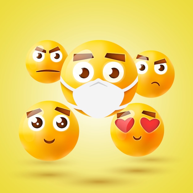 Conjunto de iconos 3d de emoticon de alta calidad. Emoji con máscara médica.