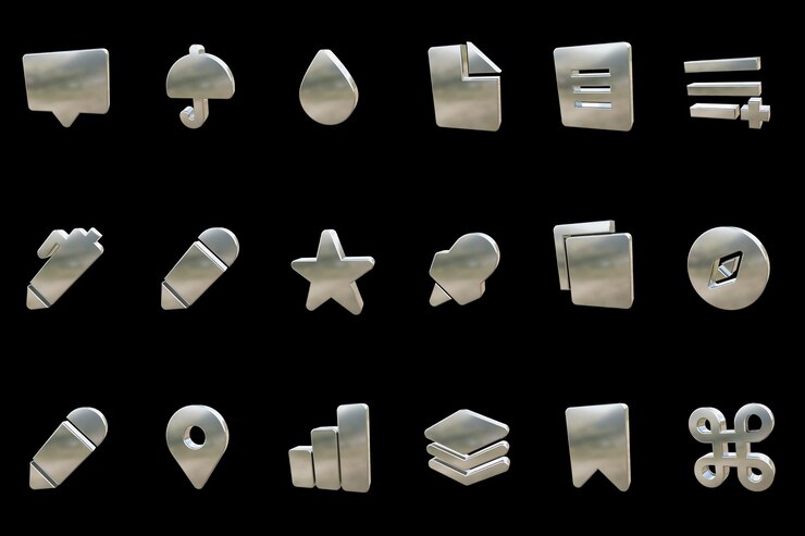Vector conjunto de iconos 3d metálicos de la interfaz de usuario colección de iconos metálicos 3d esenciales para el usuario