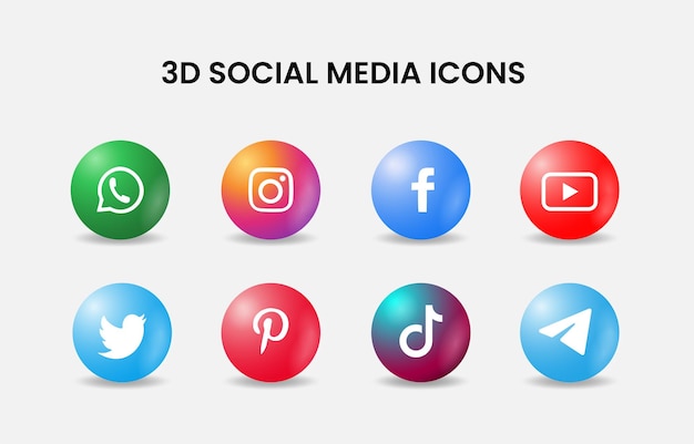 Vector conjunto de iconos 3d moderno de redes sociales