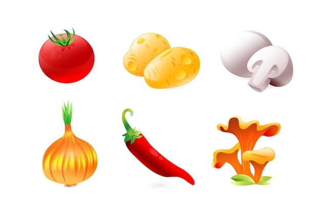 Conjunto de iconos 3D realistas de ingredientes de verduras para el borscht remolacha repollo ajo patata