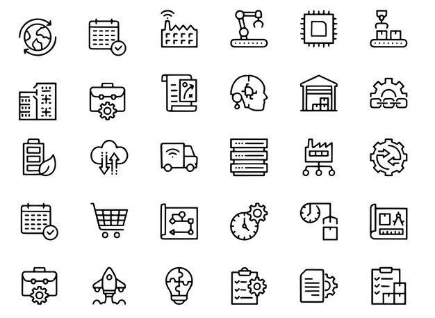 El conjunto de iconos de 40 líneas incluye iconos esenciales como Smart Factory Industry IoT Automation