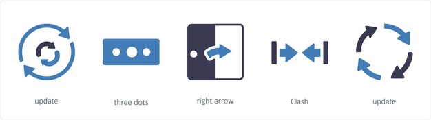 Un conjunto de iconos de 5 flechas como la actualización de tres puntos