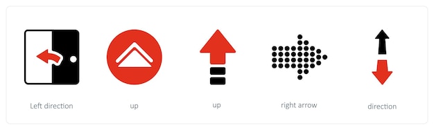 Un conjunto de iconos de 5 flechas como dirección izquierda arriba flecha derecha