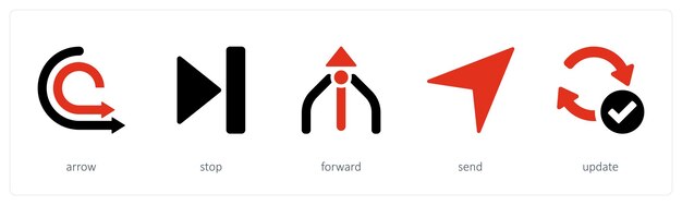 Un conjunto de iconos de 5 flechas, como la flecha de parada hacia adelante