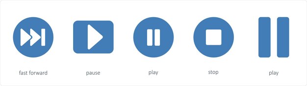 Un conjunto de iconos de 5 flechas como la pausa de avance rápido