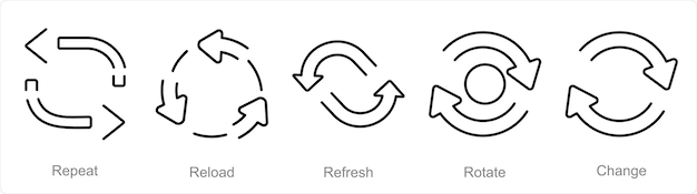 Un conjunto de iconos de 5 flechas como repetición de recarga de actualización