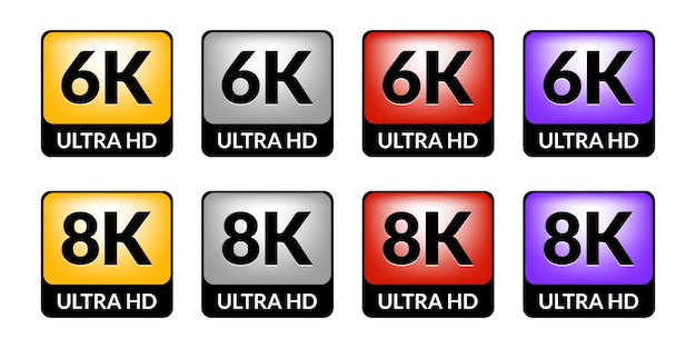 Conjunto de iconos de 6k y 8k Vector