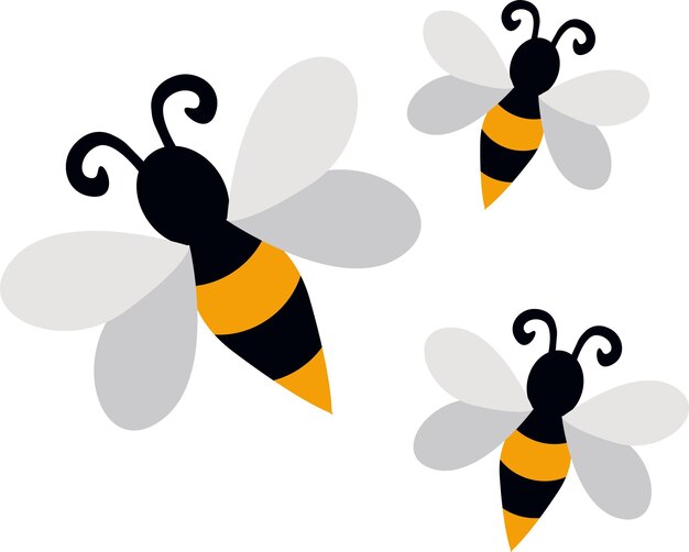 Conjunto de iconos de abeja de dibujos animados. abeja volando sobre un fondo blanco. ilustración vectorial