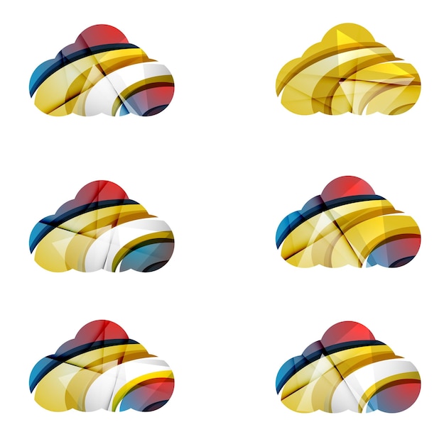Conjunto de iconos abstractos de computación en la nube conceptos de logotipo empresarial limpio diseño geométrico moderno
