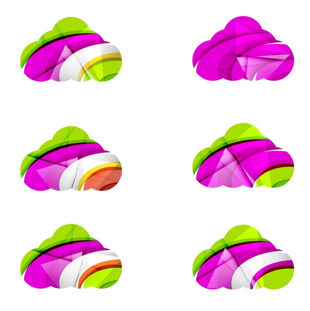 Conjunto de iconos abstractos de computación en la nube conceptos de logotipo empresarial limpio diseño geométrico moderno
