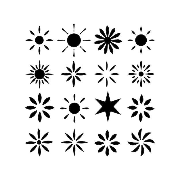 Conjunto de íconos abstractos estelares y florales en estilo minimalista