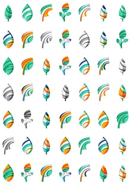 Conjunto de iconos abstractos de hoja ecológica logotipo de empresa conceptos de naturaleza limpio diseño geométrico moderno