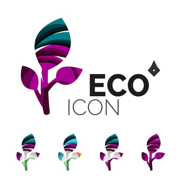 Conjunto de iconos abstractos de hoja ecológica logotipo de empresa conceptos de naturaleza limpio diseño geométrico moderno