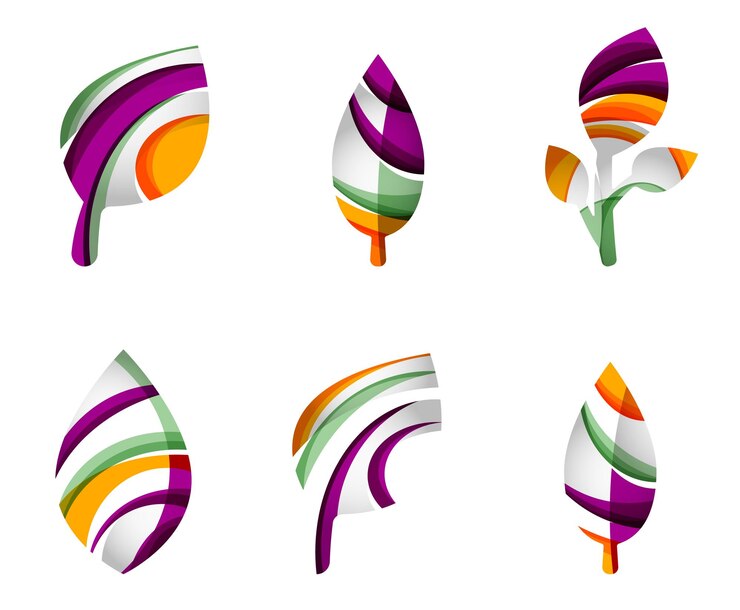 Vector conjunto de iconos abstractos de hoja ecológica logotipo de empresa conceptos de naturaleza limpio diseño geométrico moderno