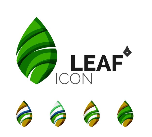 Vector conjunto de iconos abstractos de hoja ecológica logotipo de empresa conceptos de naturaleza limpio diseño geométrico moderno