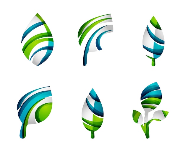 Vector conjunto de iconos abstractos de hoja ecológica logotipo de empresa conceptos de naturaleza limpio diseño geométrico moderno