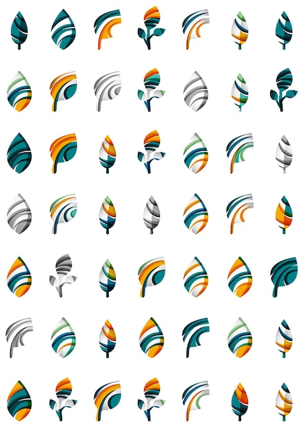 Conjunto de iconos abstractos de hoja ecológica logotipo de empresa conceptos de naturaleza limpio diseño geométrico moderno