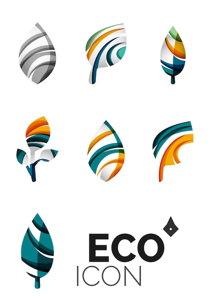 Conjunto de iconos abstractos de hoja ecológica logotipo de empresa conceptos de naturaleza limpio diseño geométrico moderno