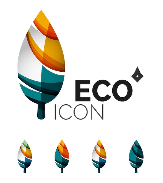 Conjunto de iconos abstractos de hoja ecológica logotipo de empresa conceptos de naturaleza limpio diseño geométrico moderno