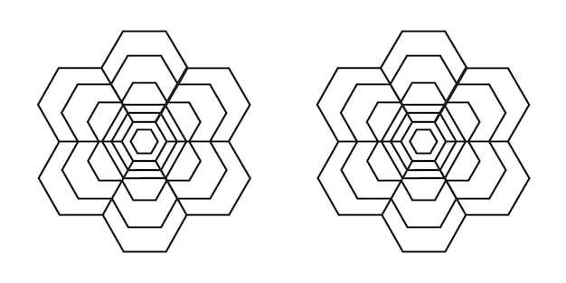 Conjunto de iconos abstractos con patrones hexagonales entrelazados sobre un fondo blanco