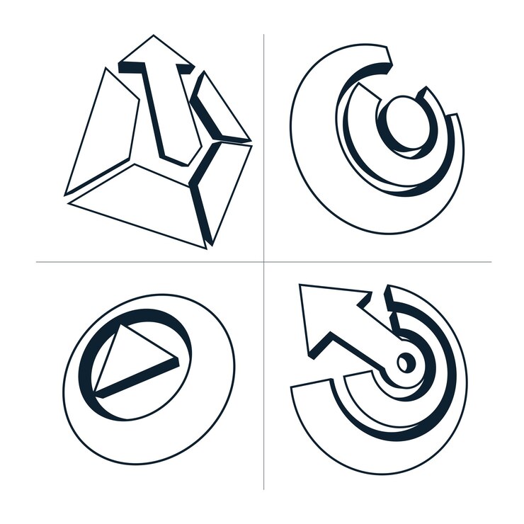 Vector conjunto de iconos abstractos tridimensionales, signo de juego, flechas especiales. pulsador vectorial 3d, símbolo de flecha multimedia aislado en fondo blanco. colección de elementos gráficos.