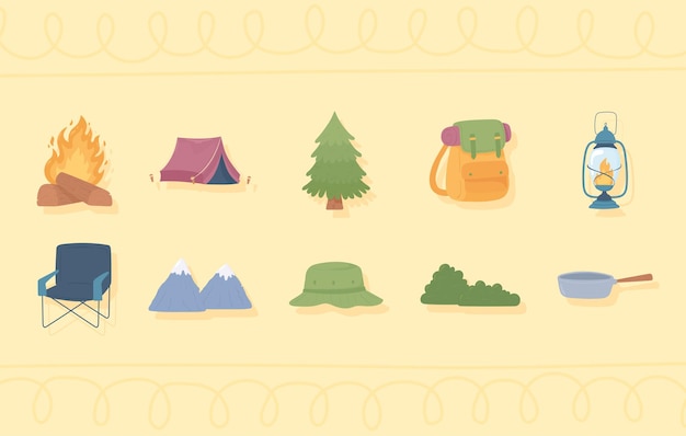 Conjunto de iconos de acampada