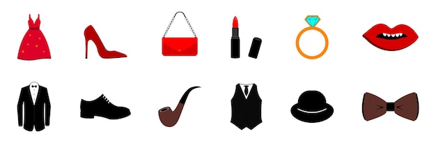 Conjunto de iconos de accesorios de moda Ropa y accesorios para hombre y mujer