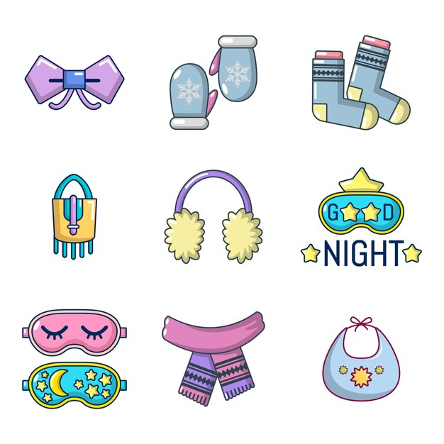 Conjunto de iconos de accesorios de ropa. Conjunto de dibujos animados de iconos de vector de accesorios de ropa conjunto aislado