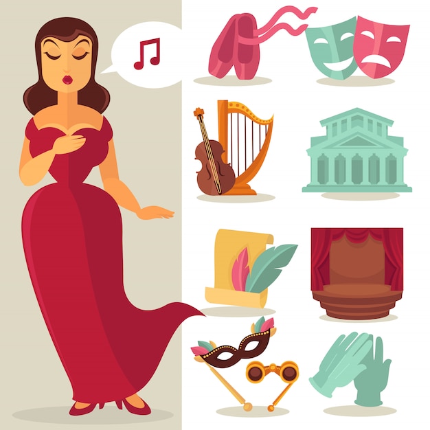 Conjunto de iconos de actuación de teatro actuando